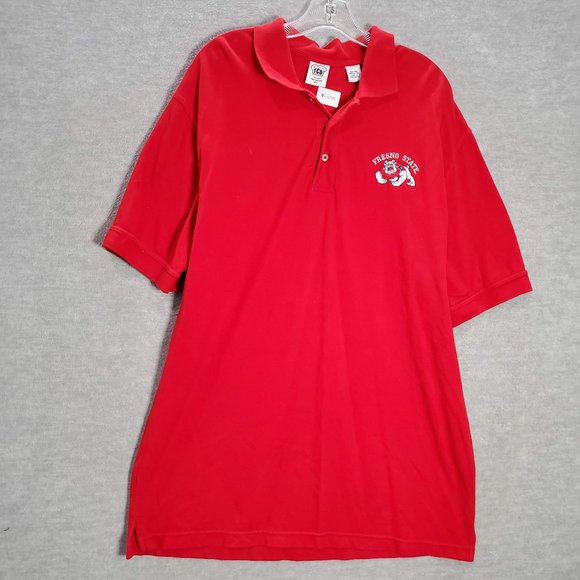 VINTAGE Fresno State Bulldogs Men Polo Shirt XL Red Logo Embroidered Short Sleev - Picture 1 of 7